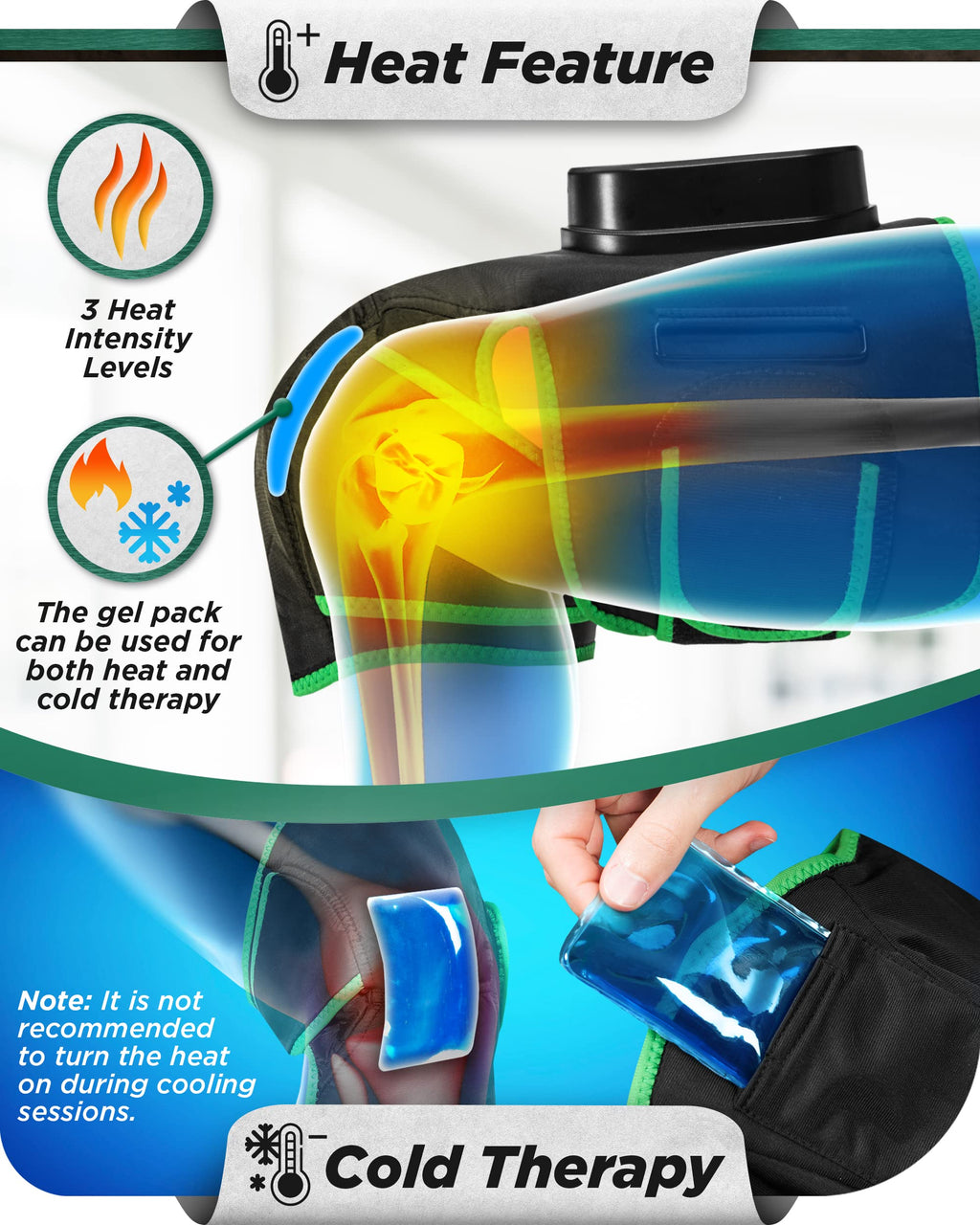 Cordless Knee Massager with Heat, Compression & Vibration, Rechargeable Wrap, Forest Green Z799972