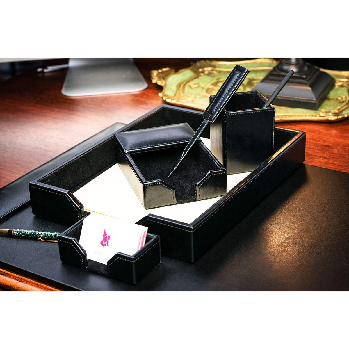 Black 6 Piece Bonded Leather Desk Set S768