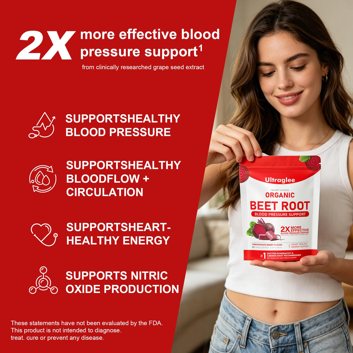 Beet Root Chewable Nitric Oxide Support Soft Chews 60 Pomegranate Berry Flavor R3266