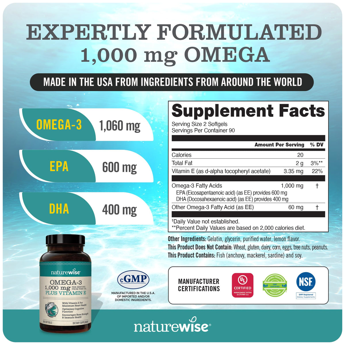 1000mg Omega 3 600mg EPA 400mg DHA 180ct & Vitamin B Complex 150 Softgels G7247