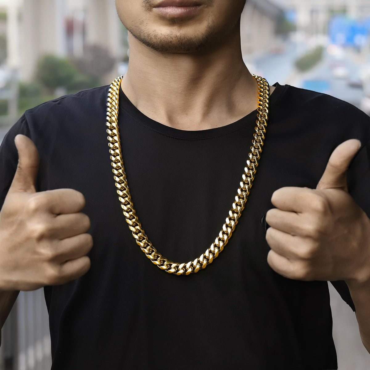 15mm 18k Gold Stainless Steel Cuban Link Chain E939