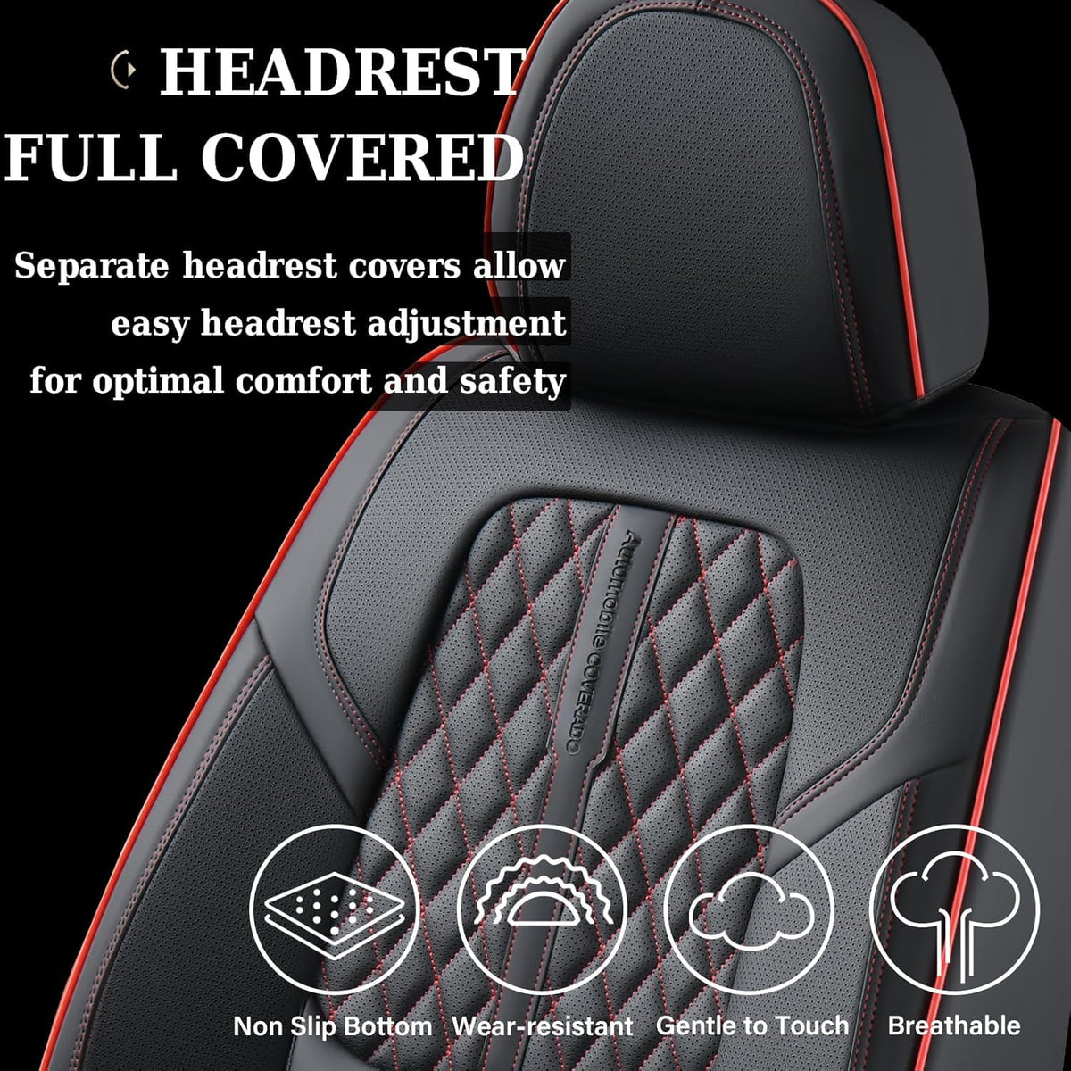 Black Nappa Leather Car Seat Covers Full Set Q6614