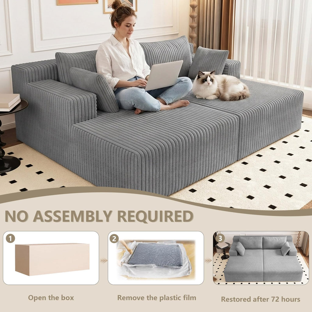 Oversized Corduroy Double Chaise Lounge with 4 Pillow K41602