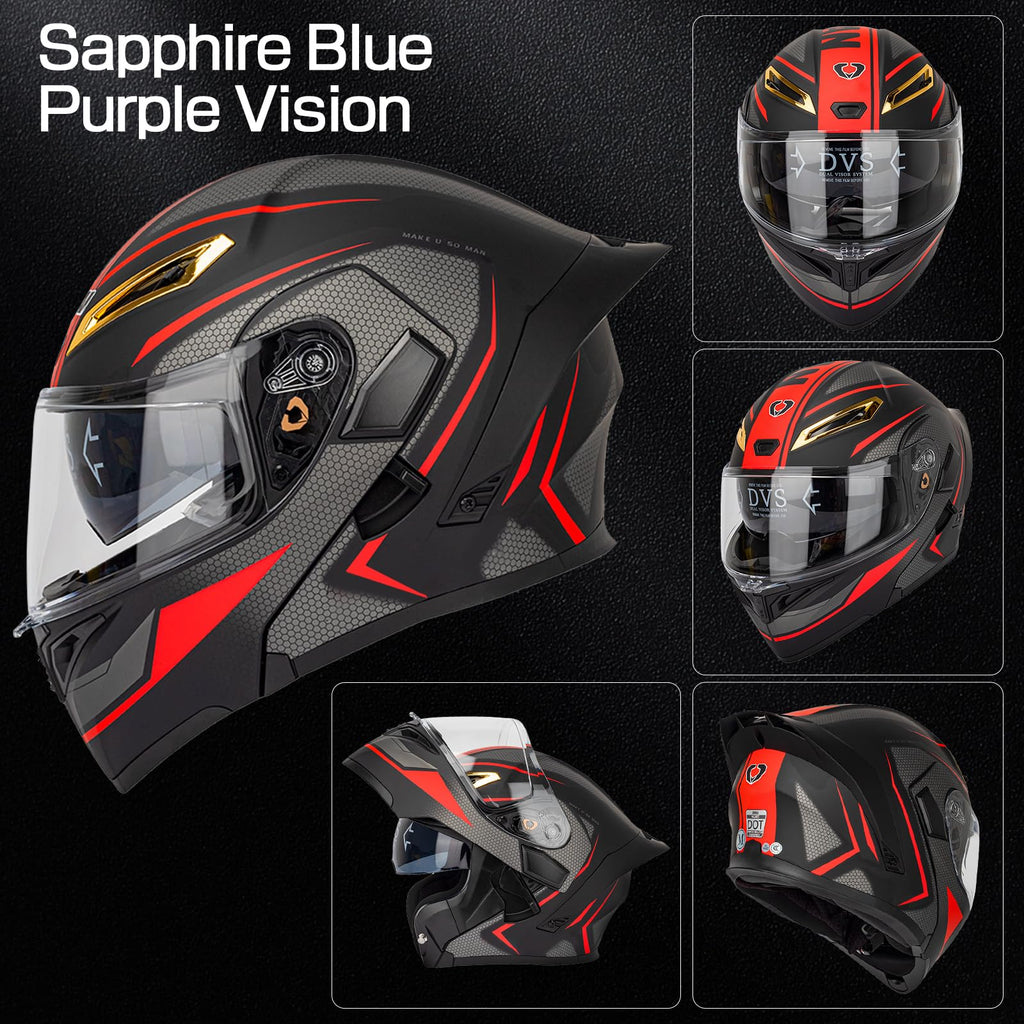 DOT Certified Flip Up Full Face Modular Motorcycle Helmet D3482
