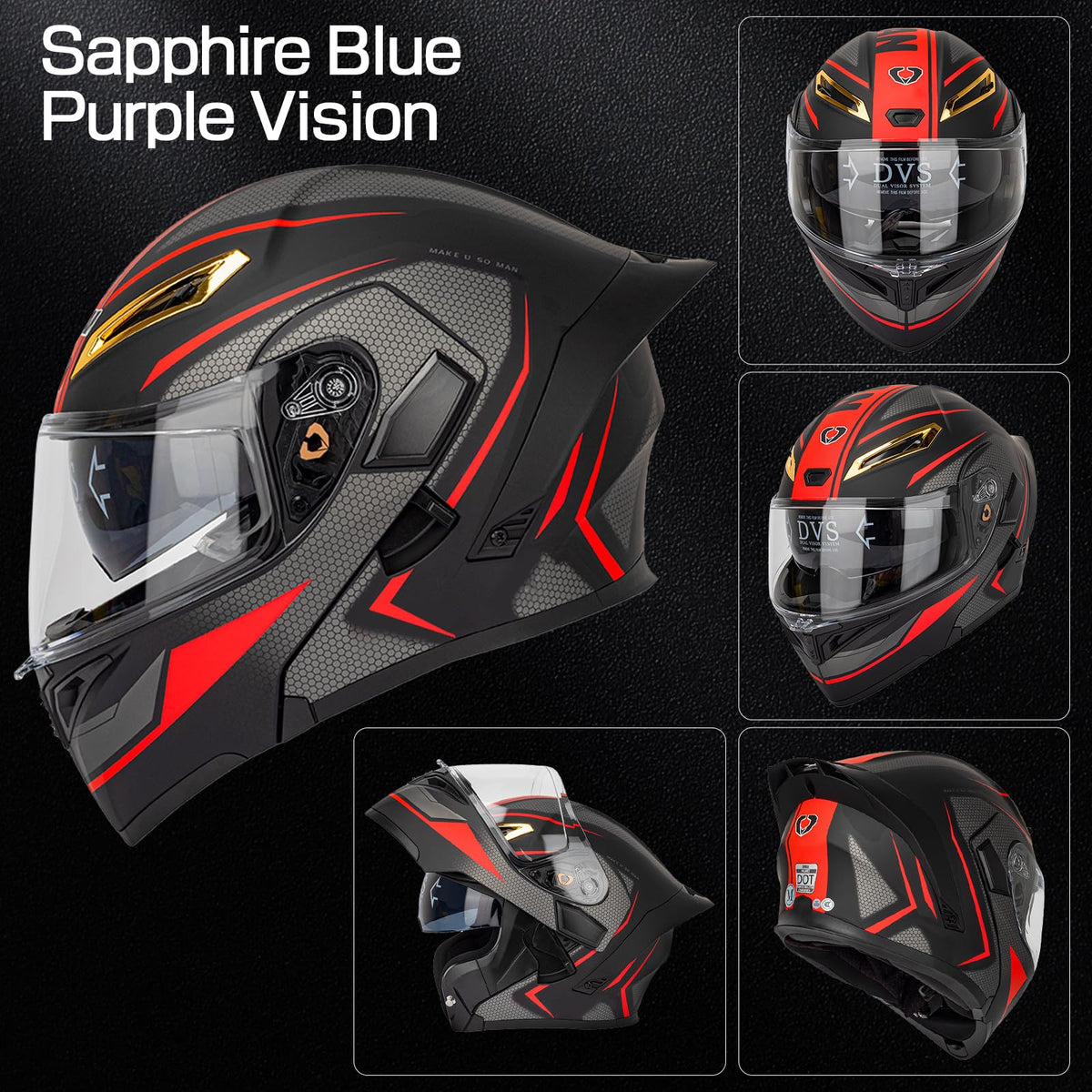 DOT Certified Flip Up Full Face Modular Motorcycle Helmet D3482