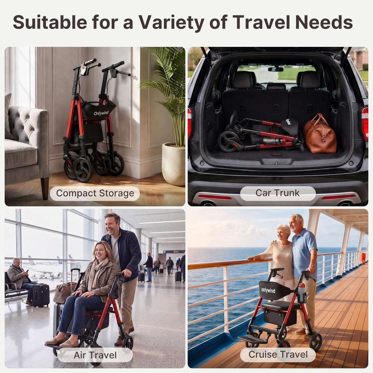 Lightweight Rollator Walkers Wheelchair Combo with Seat K6890