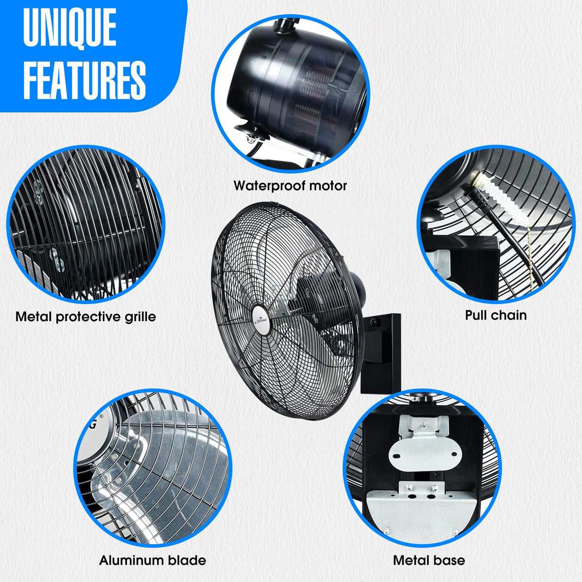 20" Outdoor Oscillating High Velocity Wall Fan, Black W6371