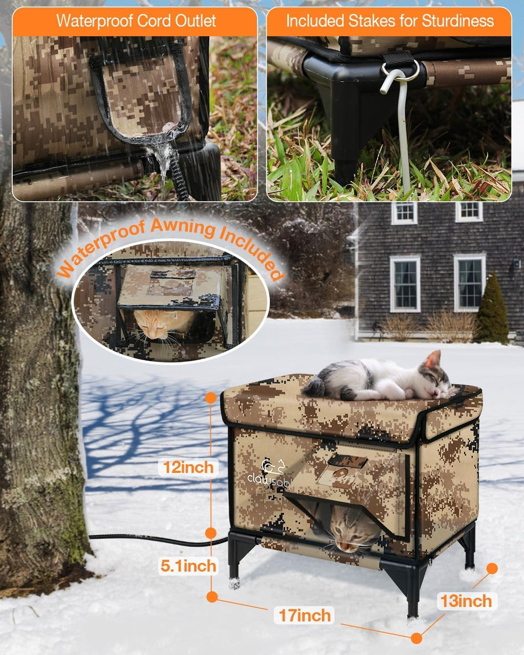 Heated Insulated Outdoor Cat Shelter with Escape Door T992