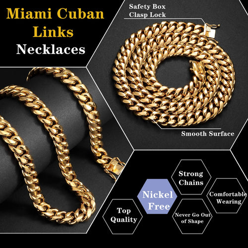 15mm 18k Gold Stainless Steel Cuban Link Chain E939