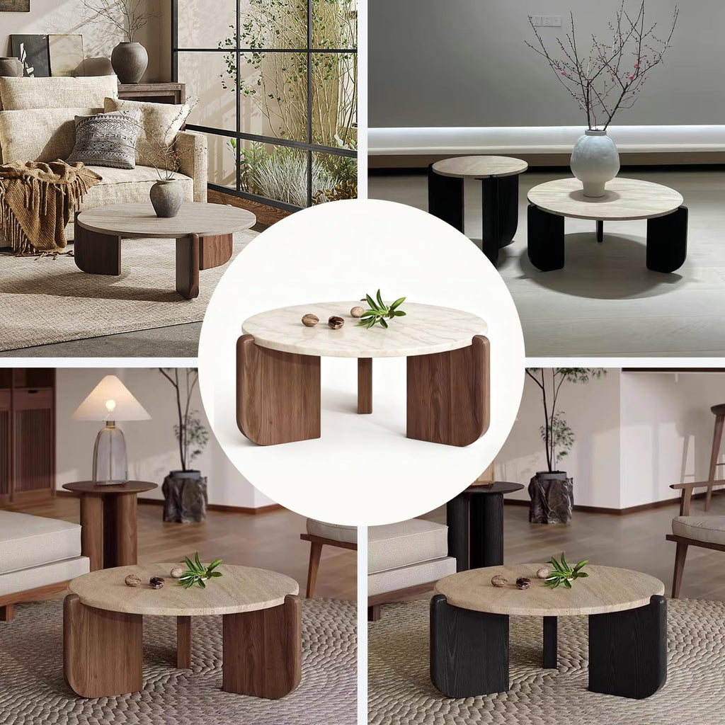 Solid Wood Stone Top Coffee Table D7891
