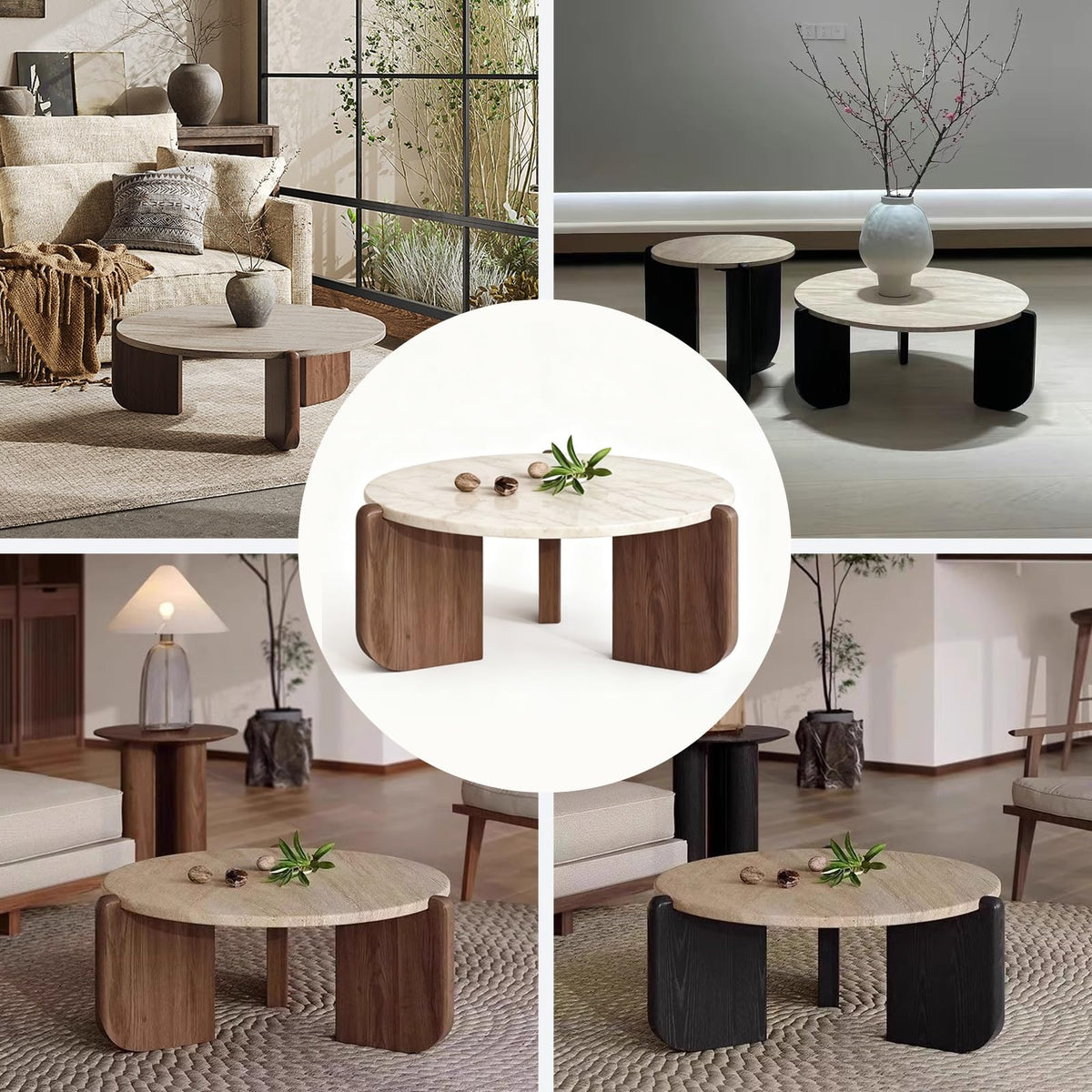 Solid Wood Stone Top Coffee Table D7891