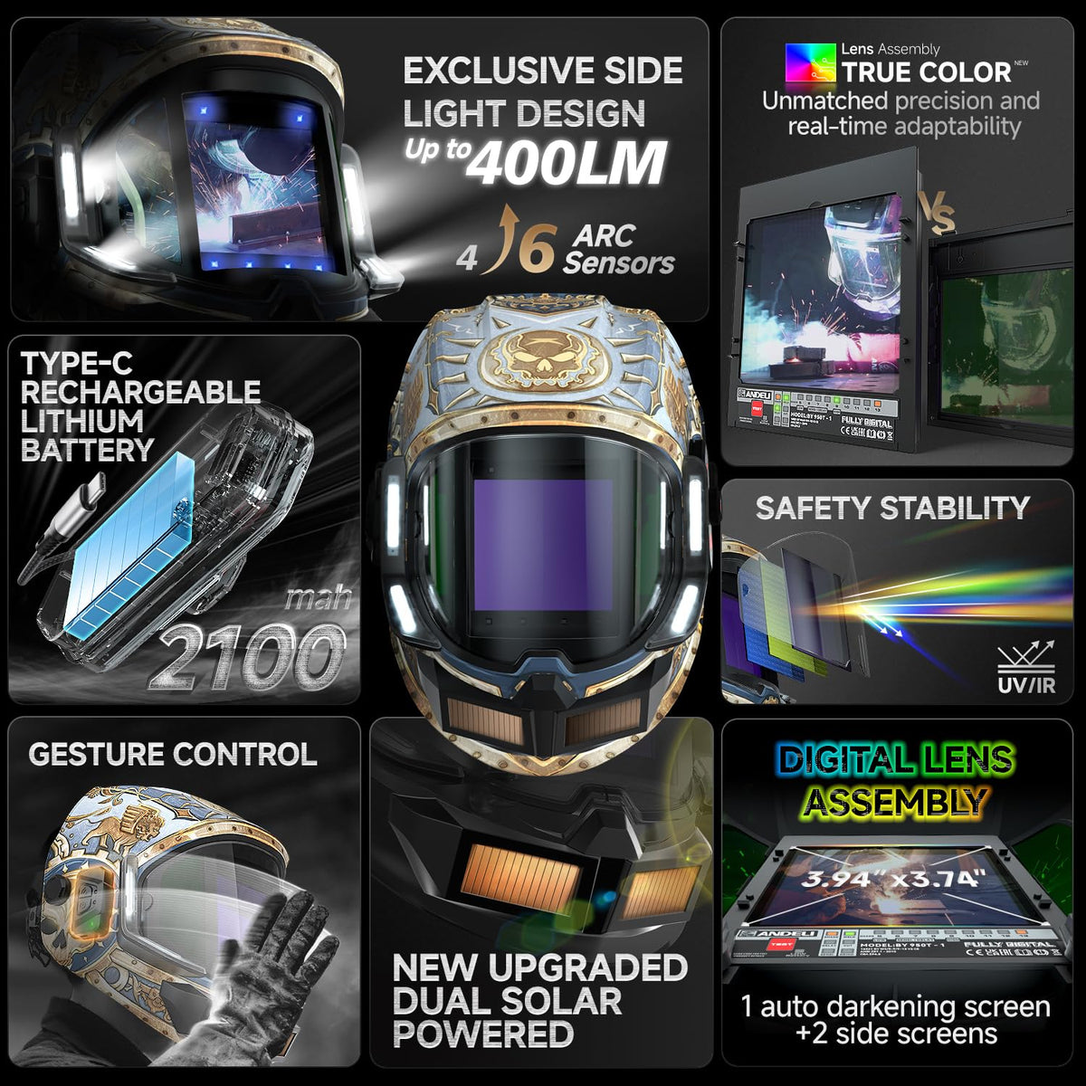 Auto Darkening Welding Helmet with Light H29404