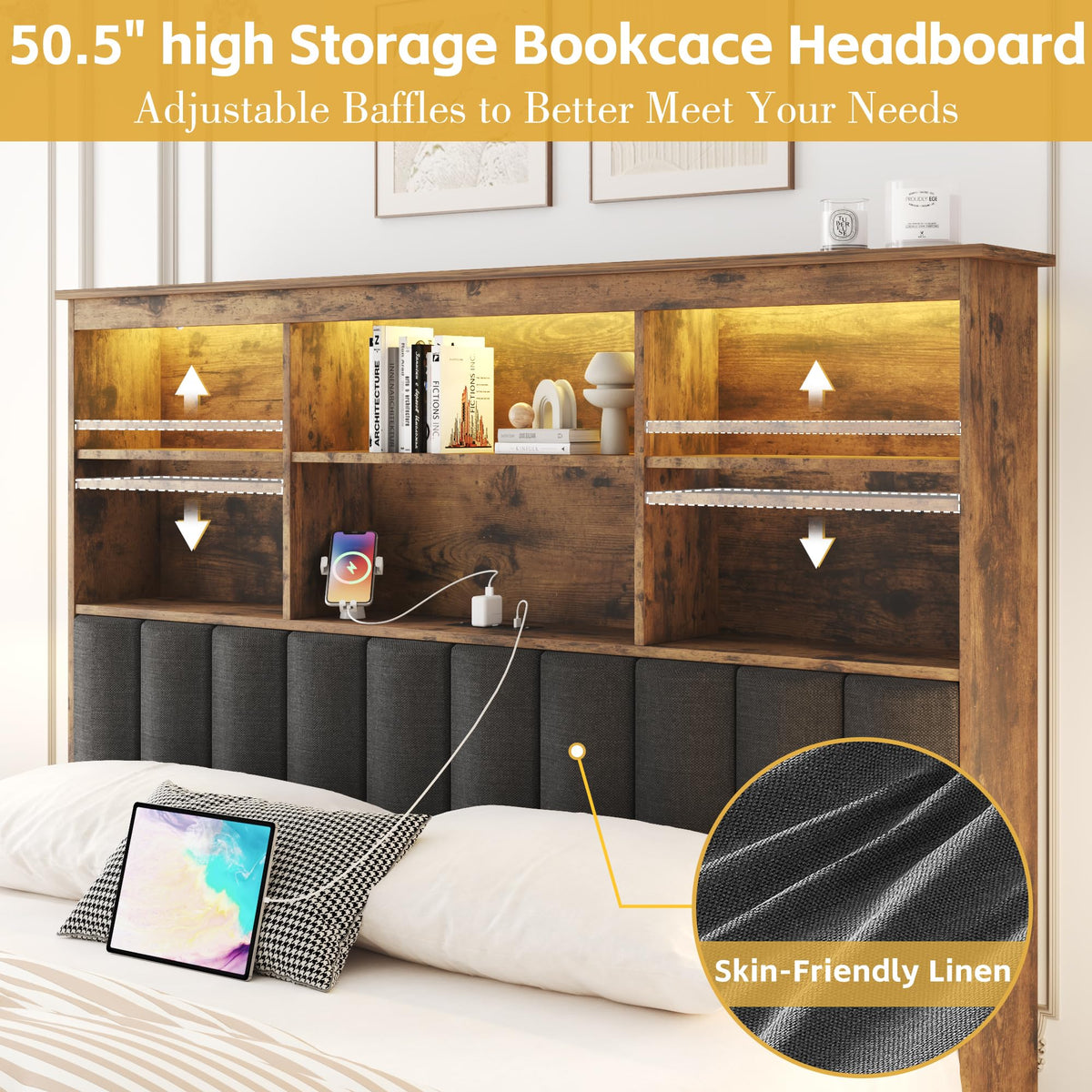 Queen Bed Frame with Storage Drawers and Charging Station M62240