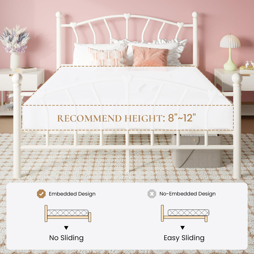Full Size Cream White Metal Bed Frame Q6076