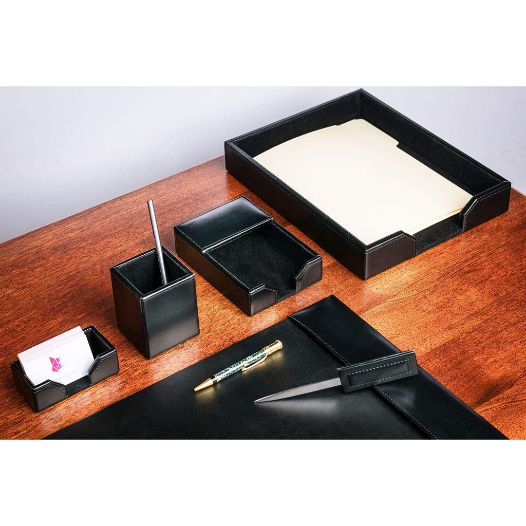 Black 6 Piece Bonded Leather Desk Set S768