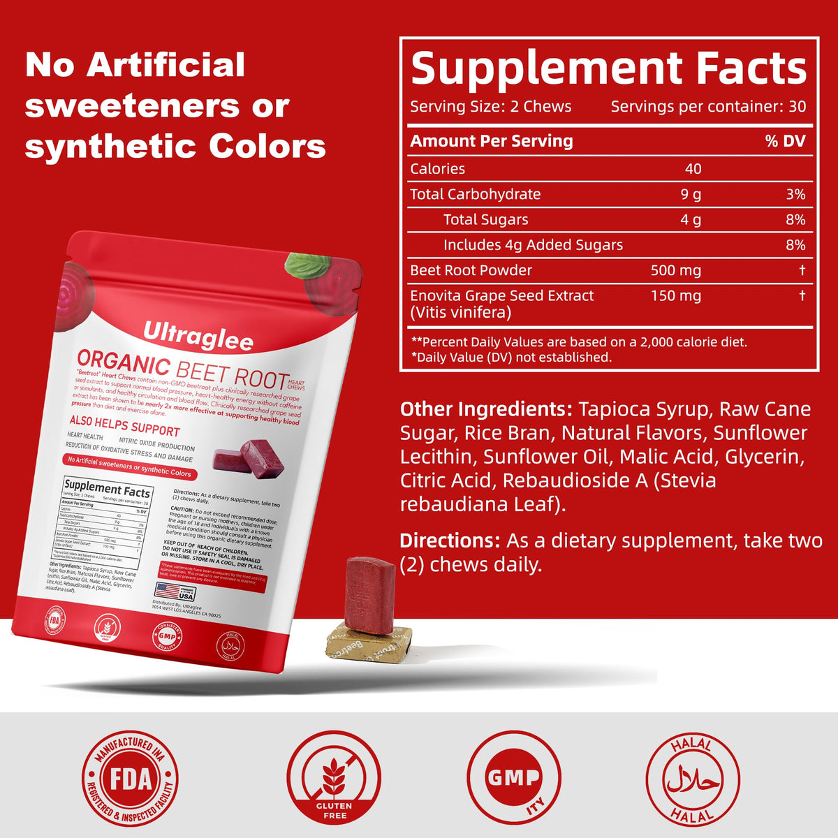 Beet Root Chewable Nitric Oxide Support Soft Chews 60 Pomegranate Berry Flavor R3266