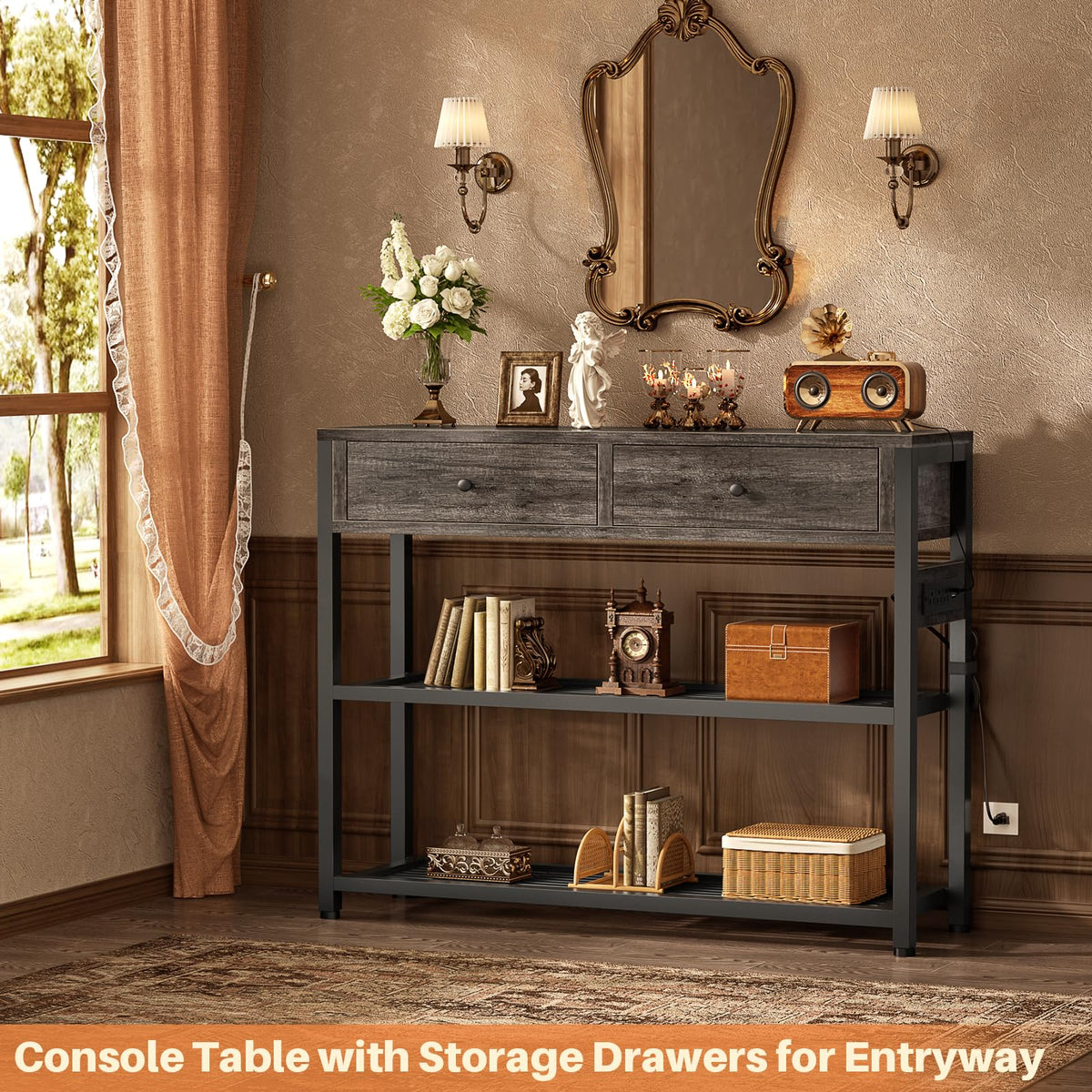 32" Entryway Table with Outlets and Drawers P150944