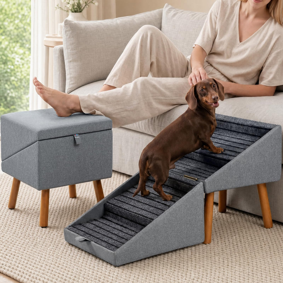 2-in-1 Wooden Pet Stairs & Ottoman Q2212