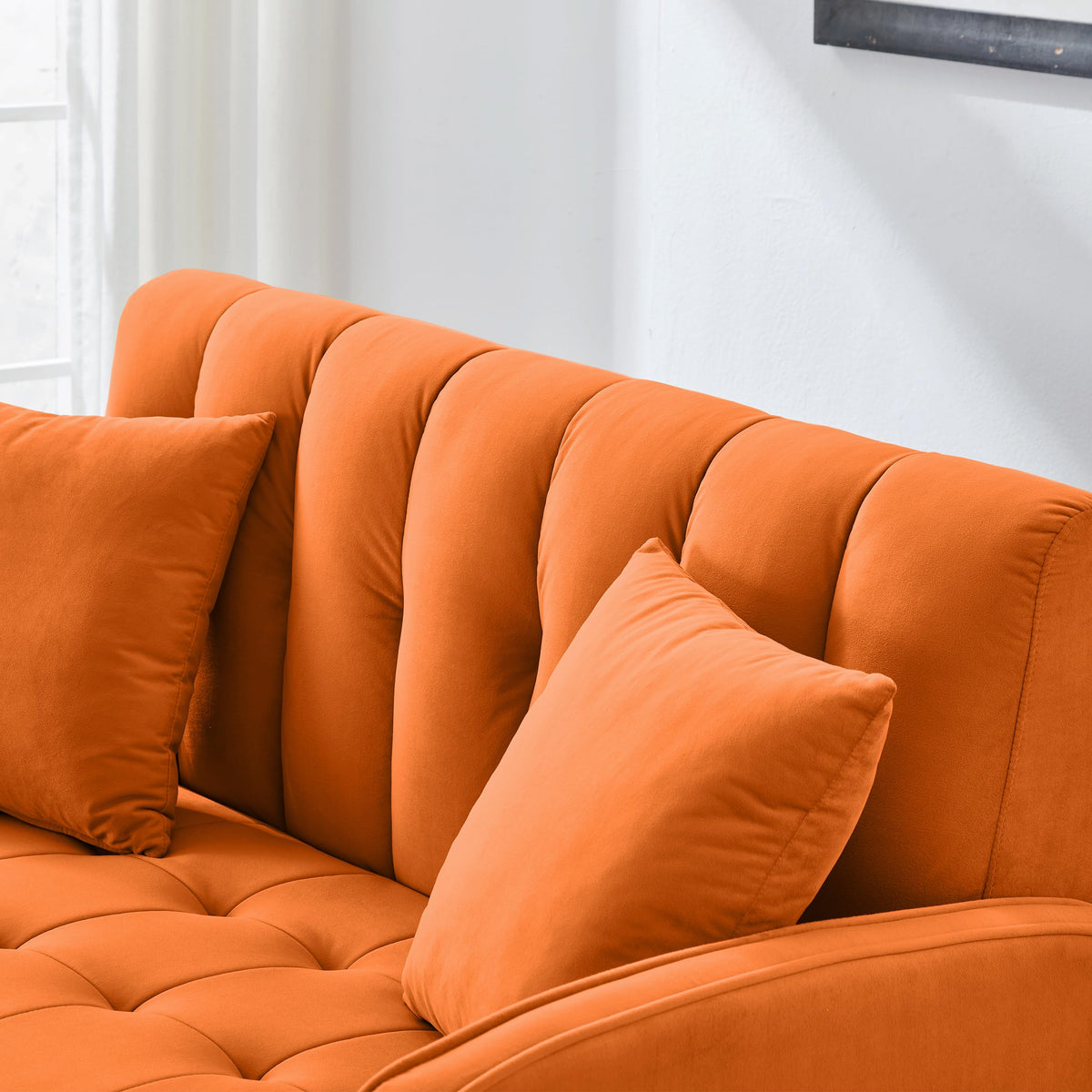 Orange Velvet Tufted Loveseat Sofa F88288