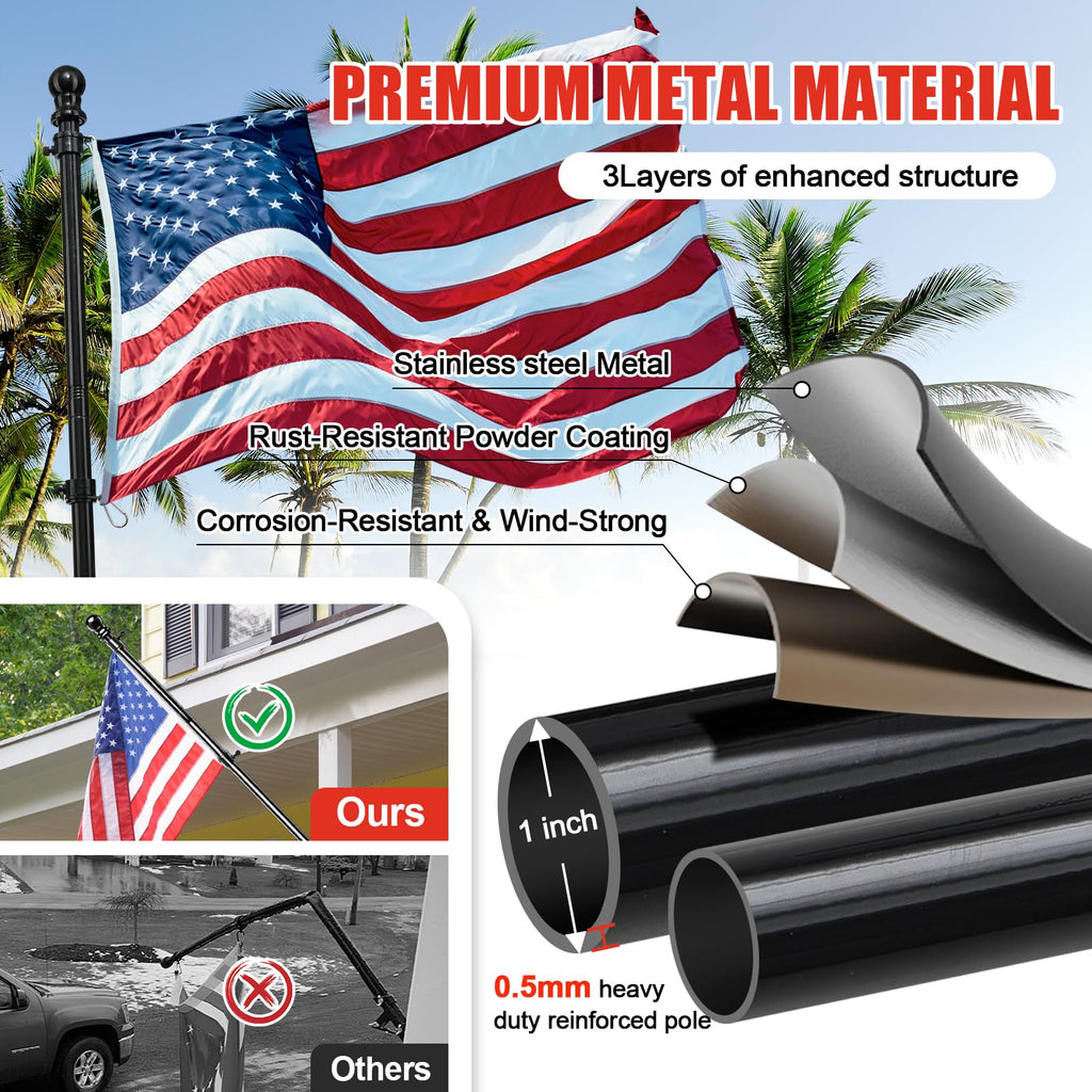 6FT Heavy Duty Tangle Free Flagpole Kit with 4x6FT Embroidered US Flag B98794