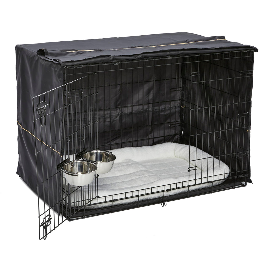 42-inch Double Door Dog Crate with Pet Bed, 2 Bowls and Privacy Cover B236