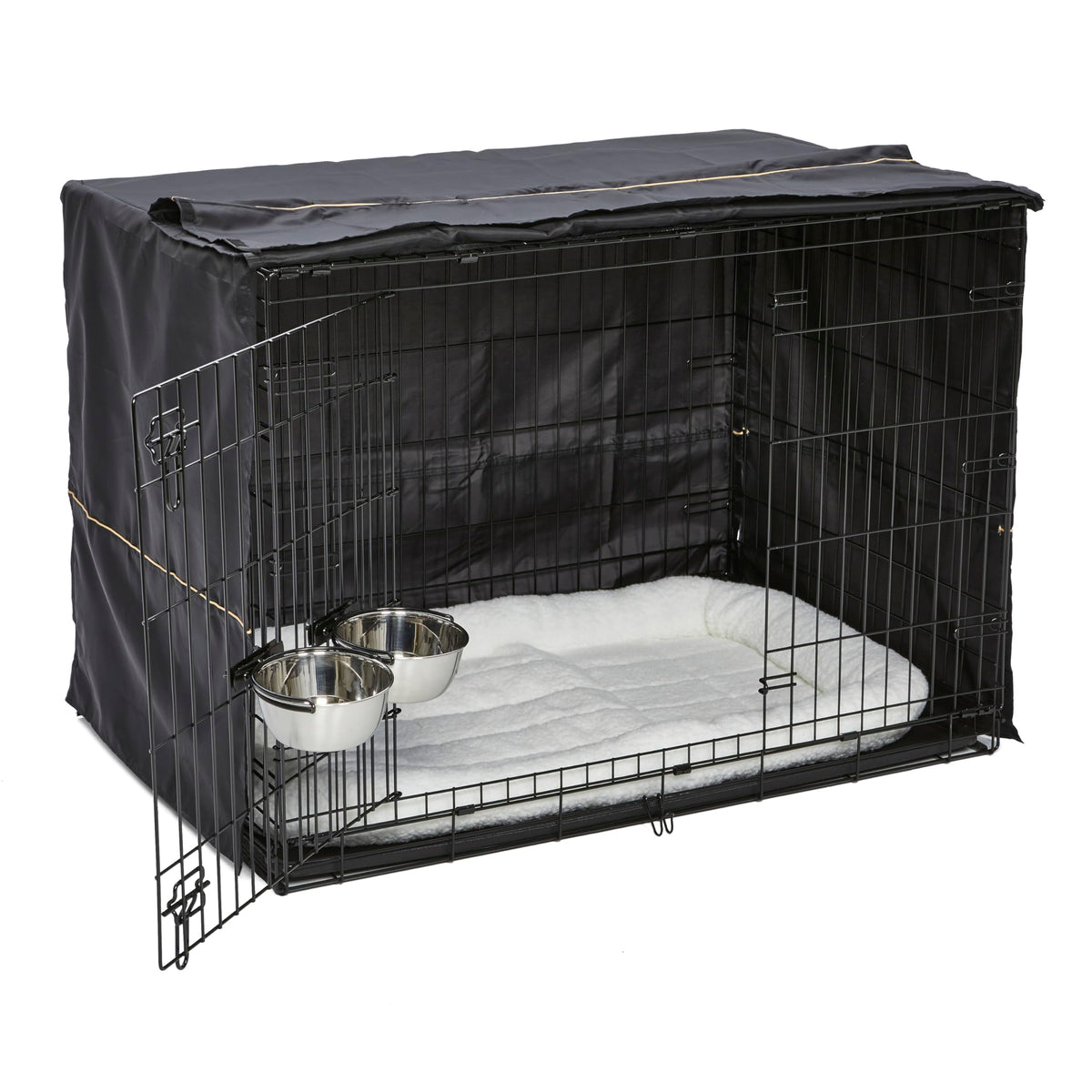 42-inch Double Door Dog Crate with Pet Bed, 2 Bowls and Privacy Cover B236