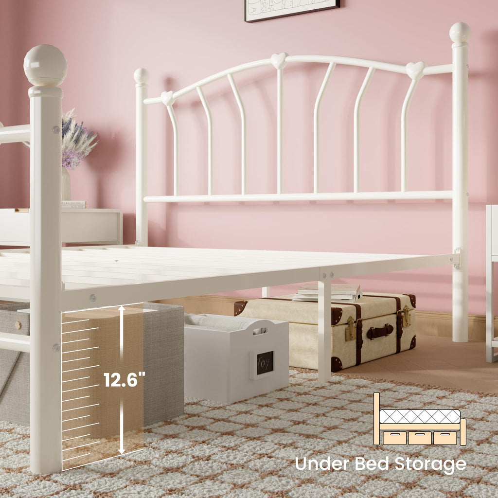 Full Size Cream White Metal Bed Frame Q6076