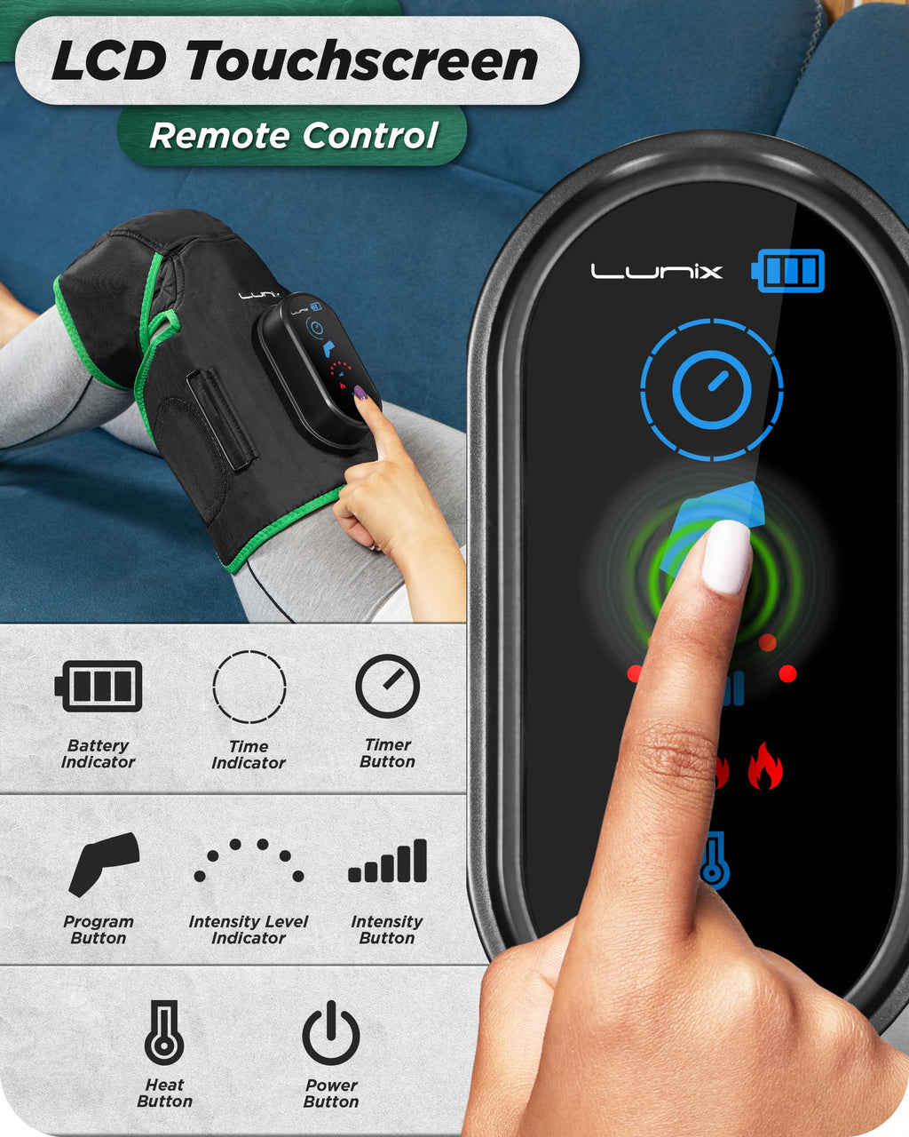 Cordless Knee Massager with Heat, Compression & Vibration, Rechargeable Wrap, Forest Green Z799972