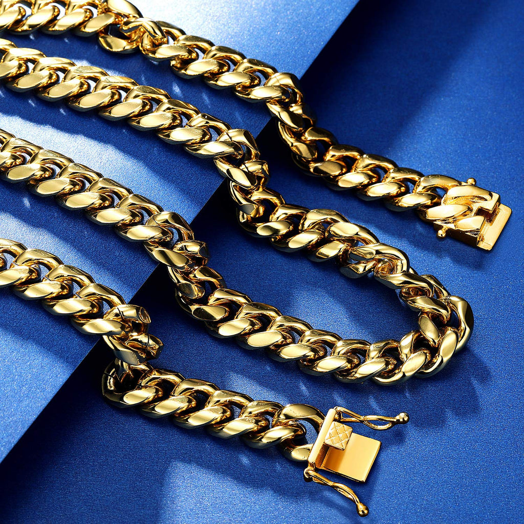 15mm 18k Gold Stainless Steel Cuban Link Chain E939