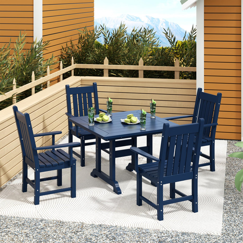 Navy Blue Plastic Outdoor Dining Chair with Arm W602