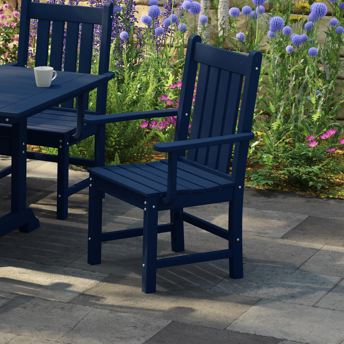 Navy Blue Plastic Outdoor Dining Chair with Arm W602