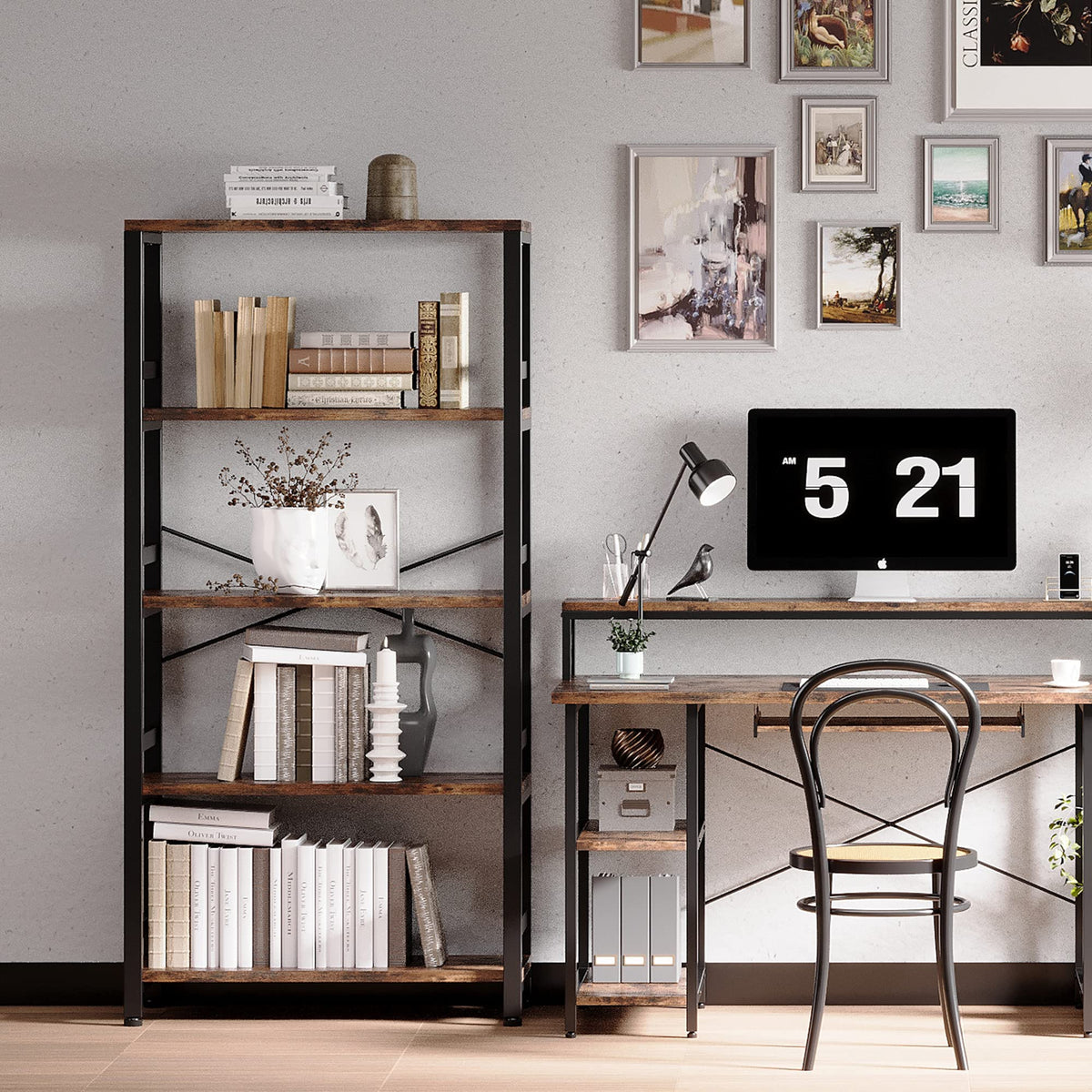 31.5" 5-Tier Industrial Bookshelf W65143