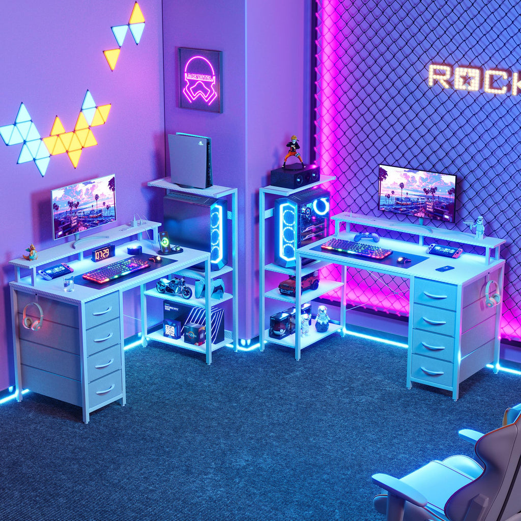 51 Inch White Gaming Desk with Drawers N455071