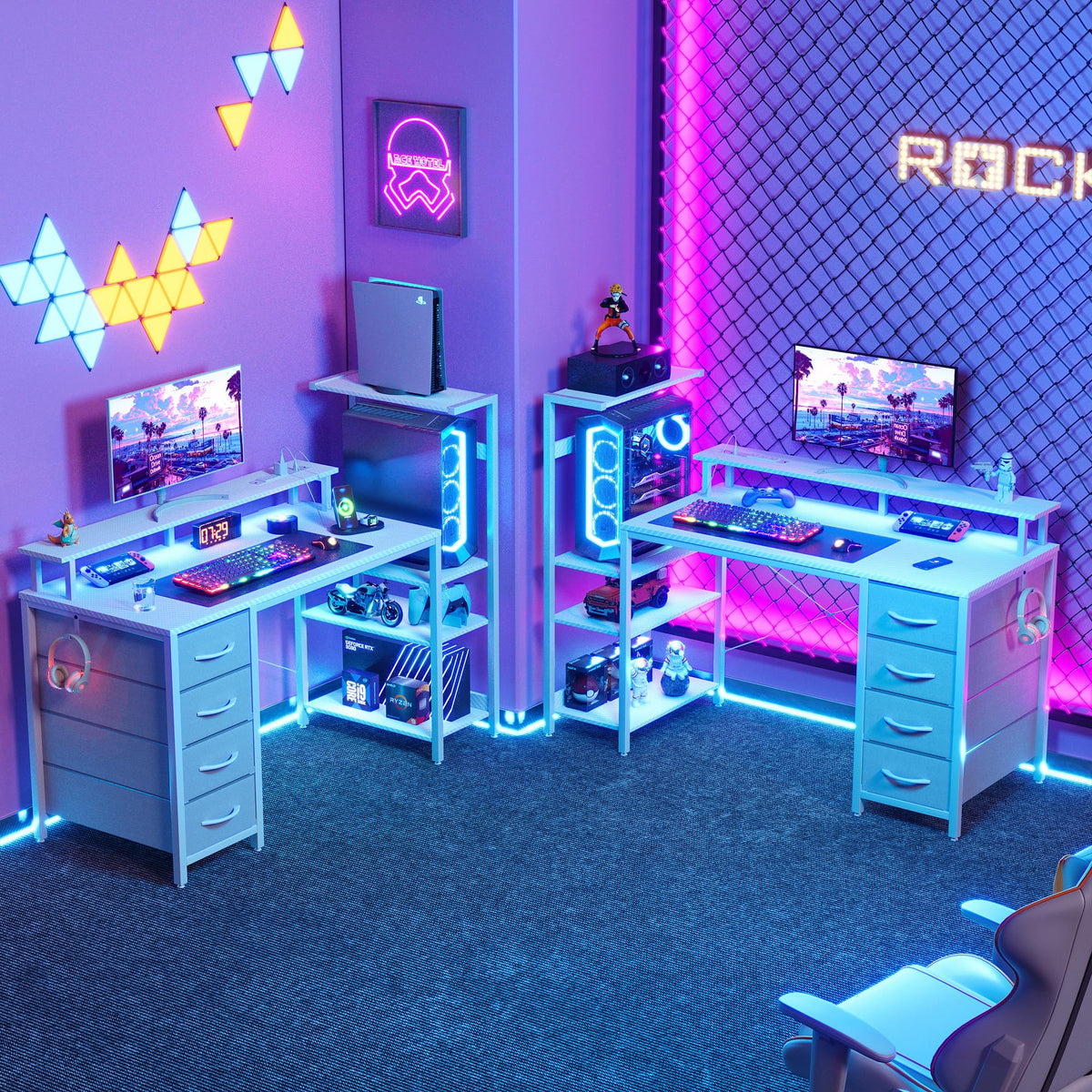 51 Inch White Gaming Desk with Drawers N455071