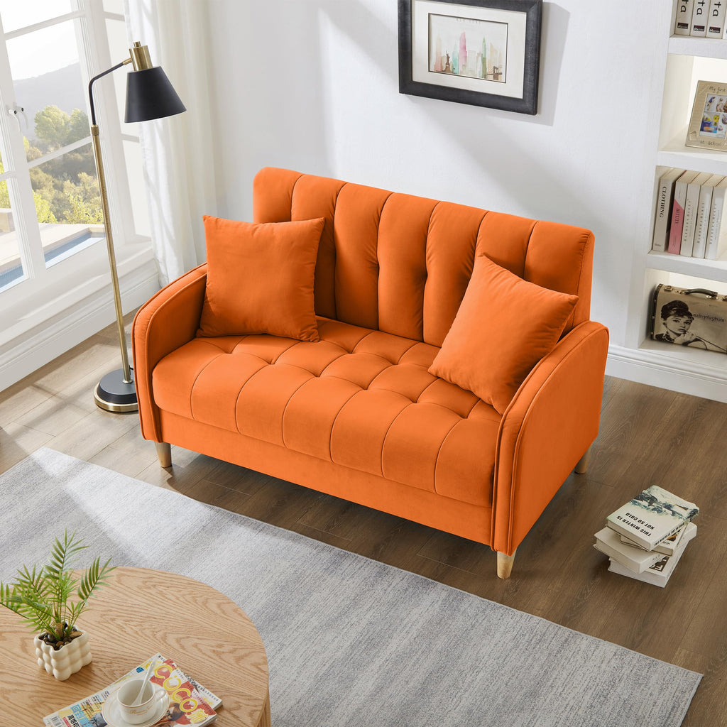 Orange Velvet Tufted Loveseat Sofa F88288